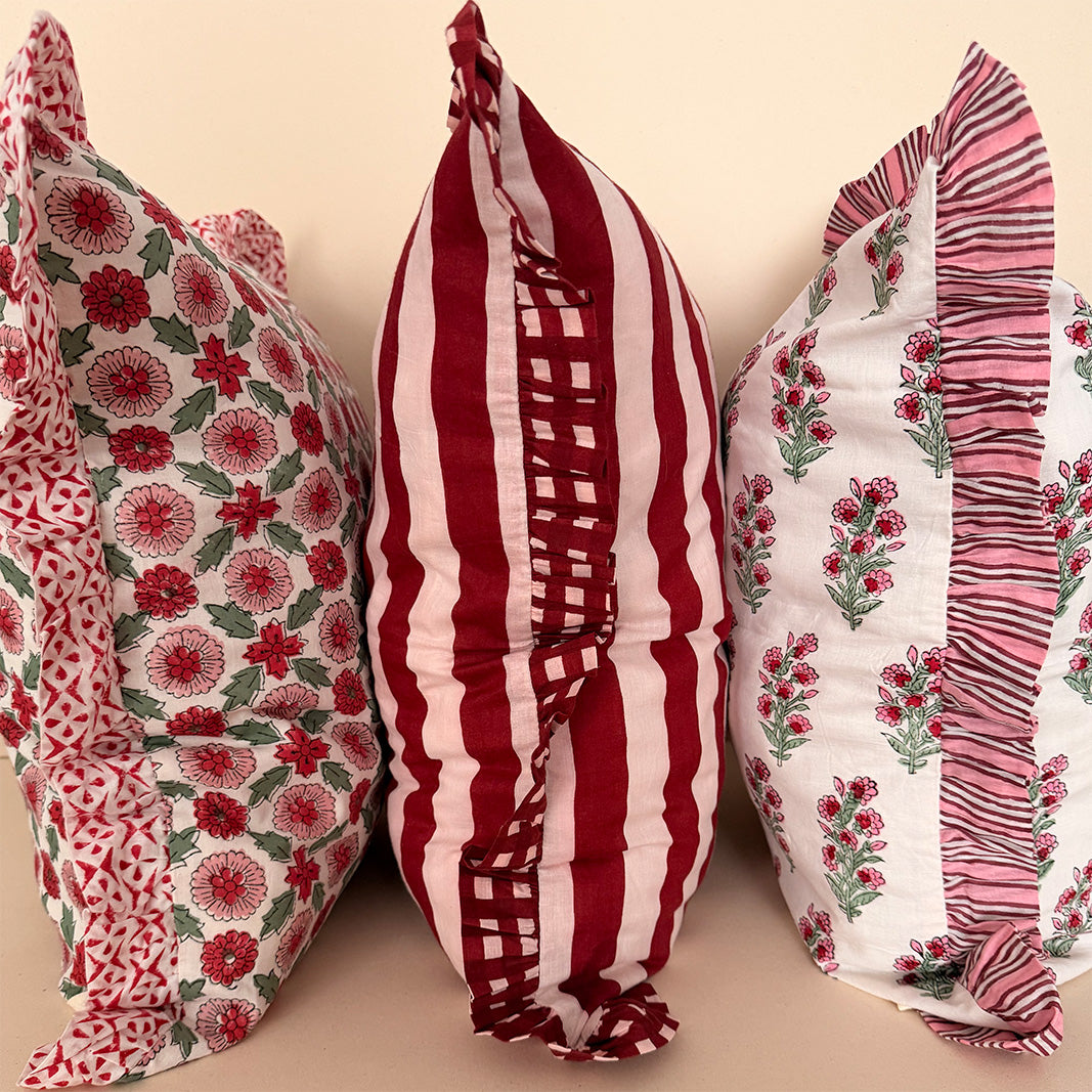 FUNDA DE COJÍN ESTAMPADO RAYAS BURGUNDY