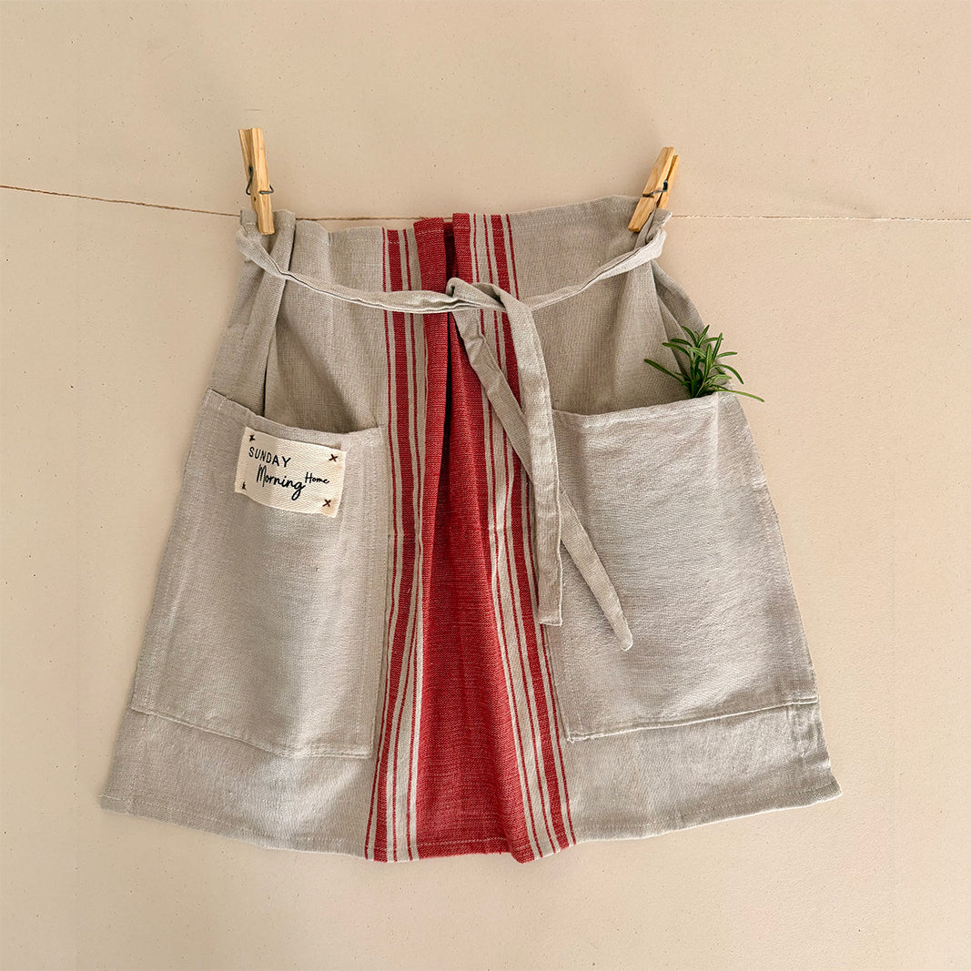 DELANTAL DE CINTURA ALGODÓN ESTAMPADO RAYAS BURGUNDY