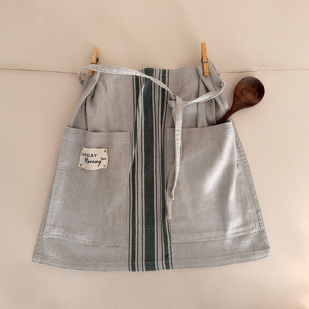 DELANTAL DE CINTURA ALGODÓN ESTAMPADO RAYAS OLIVE