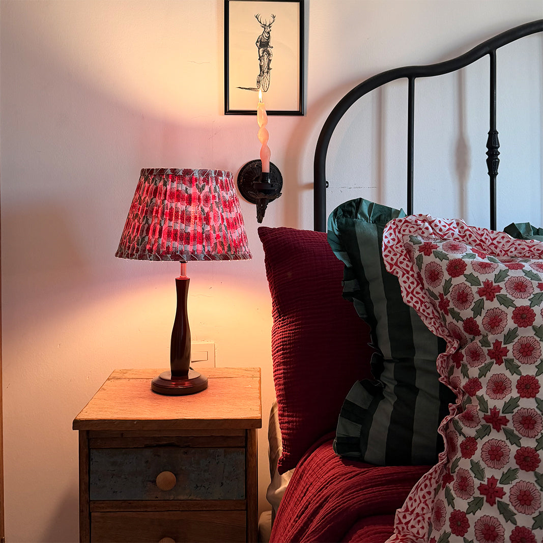 PANTALLA DE LÁMPARA ESTAMPADO DE FLORES ROSAS ROJAS Y VERDES