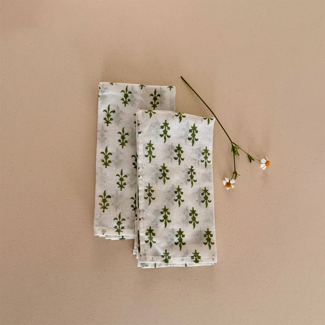 SET SERVILLETAS ALGODÓN CON ESTAMPADO DE HOJAS