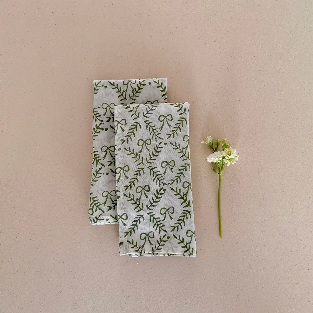 SET SERVILLETAS ALGODÓN CON ESTAMPADO DE MOÑOS