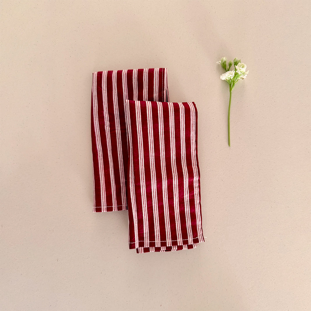 SET SERVILLETAS ALGODÓN CON ESTAMPADO RAYAS BURGUNDY