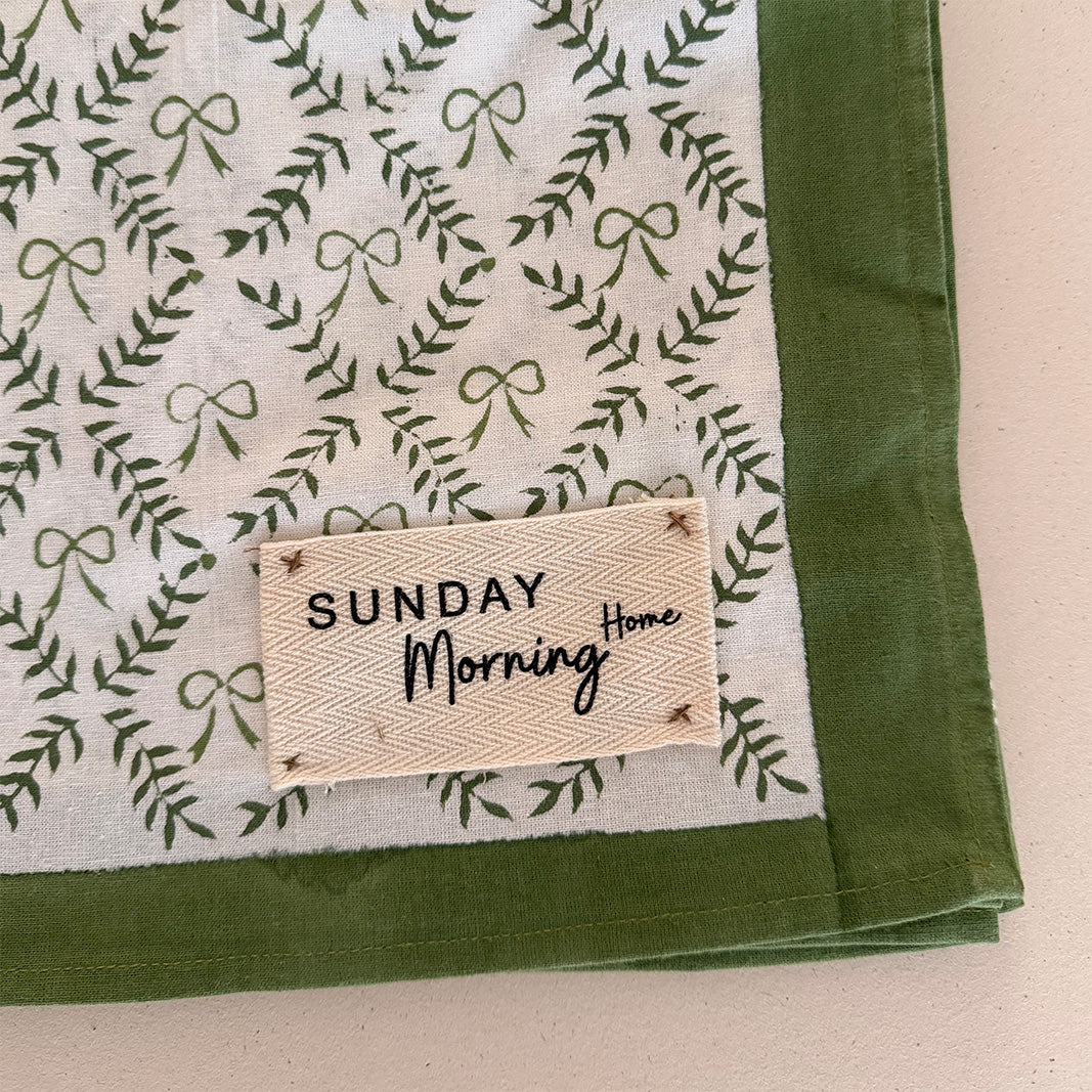 MANTEL DE ALGODÓN ESTAMPADO MOÑOS OLIVE