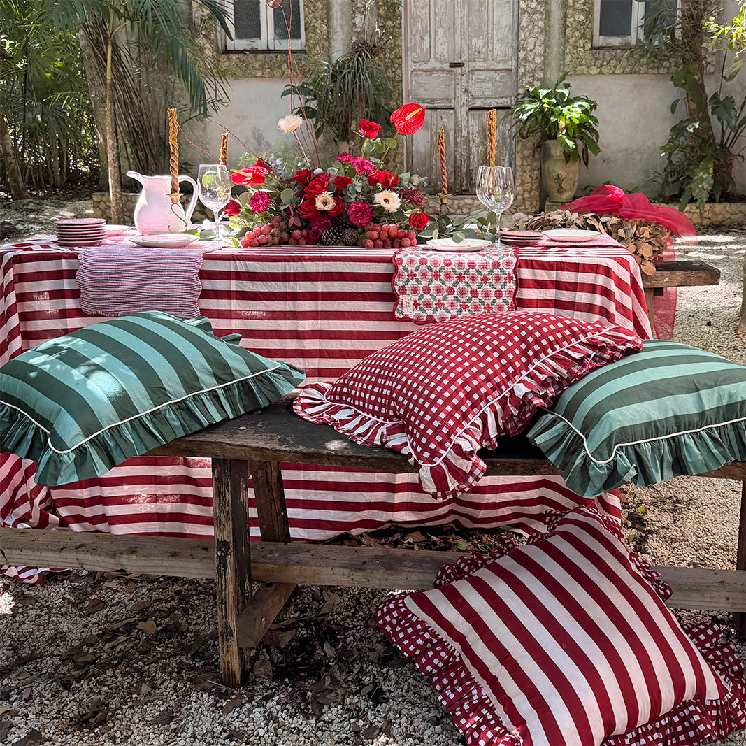 MANTEL DE ALGODÓN ESTAMPADO RAYAS BURGUNDY