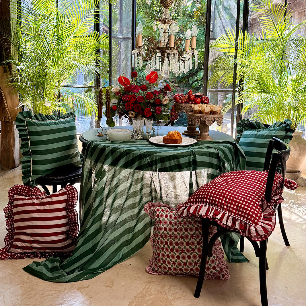 MANTEL DE ALGODÓN ESTAMPADO RAYAS VERDE ESMERALDA