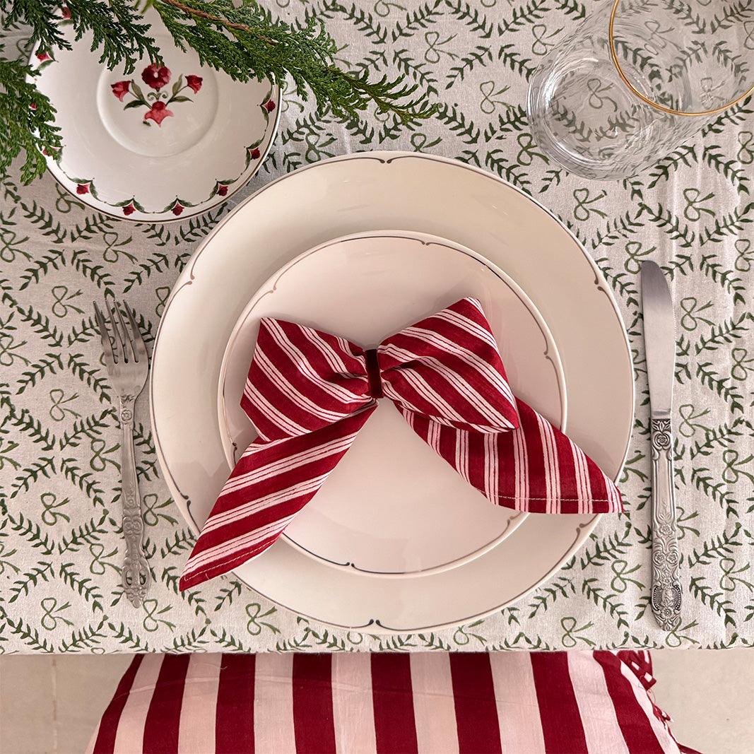 SET SERVILLETAS ALGODÓN CON ESTAMPADO RAYAS BURGUNDY