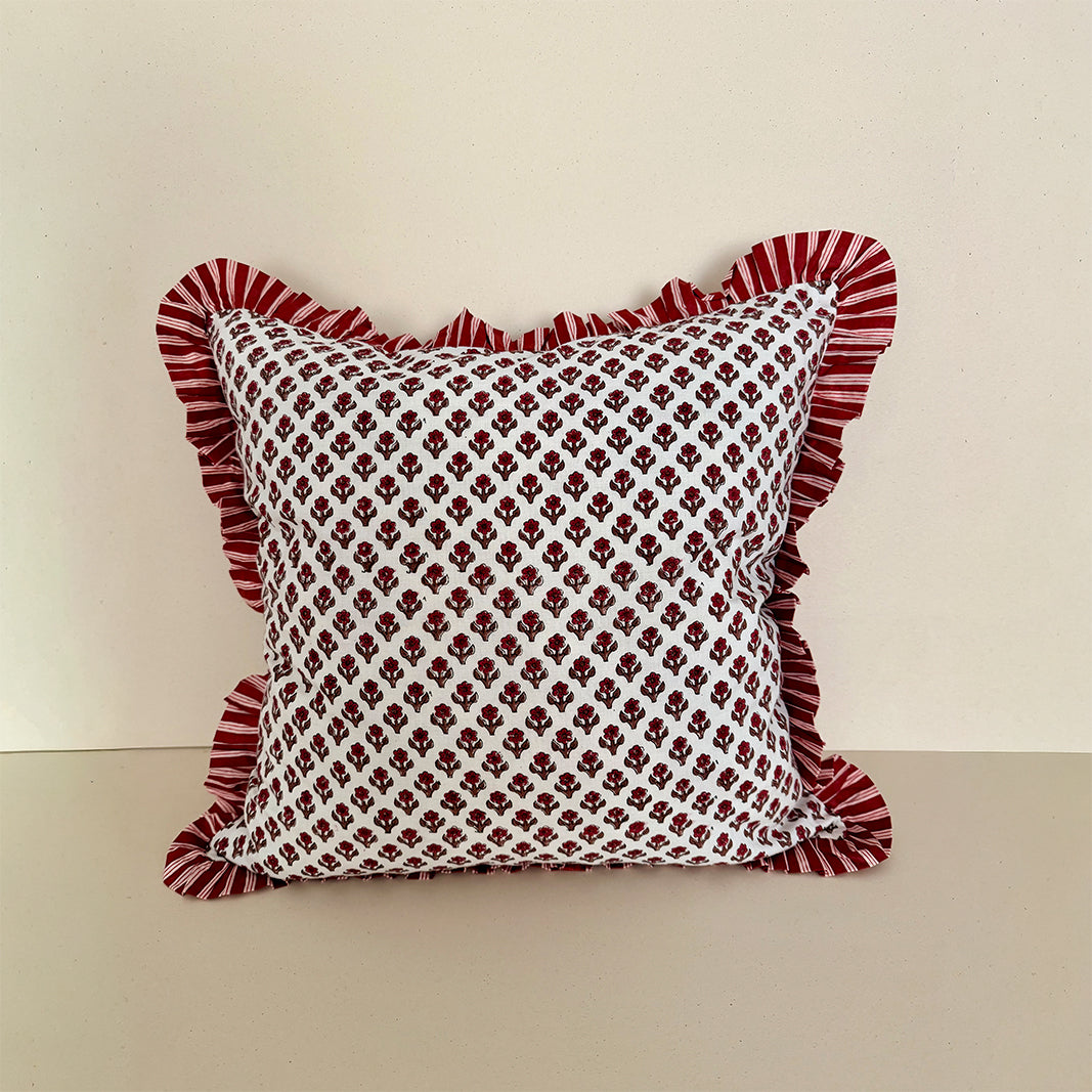 FUNDA DE COJÍN ESTAMPADO MINI FLORES BURGUNDY