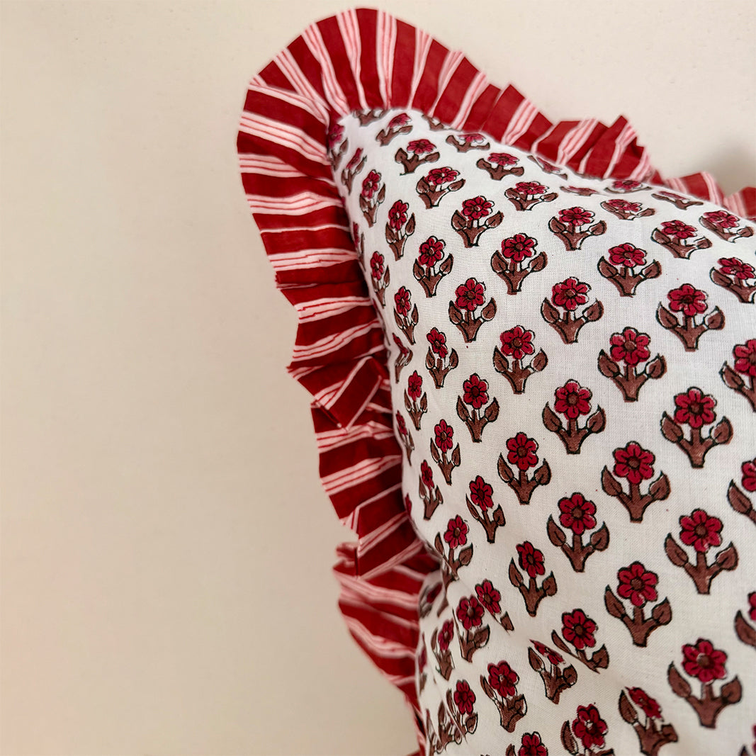 FUNDA DE COJÍN ESTAMPADO MINI FLORES BURGUNDY