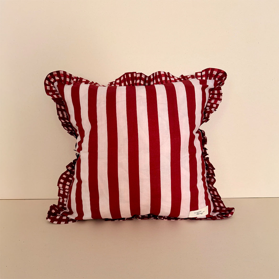 FUNDA DE COJÍN ESTAMPADO RAYAS BURGUNDY