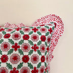 FUNDA DE COJÍN ESTAMPADO DE FLORES ROSAS ROJAS Y VERDES