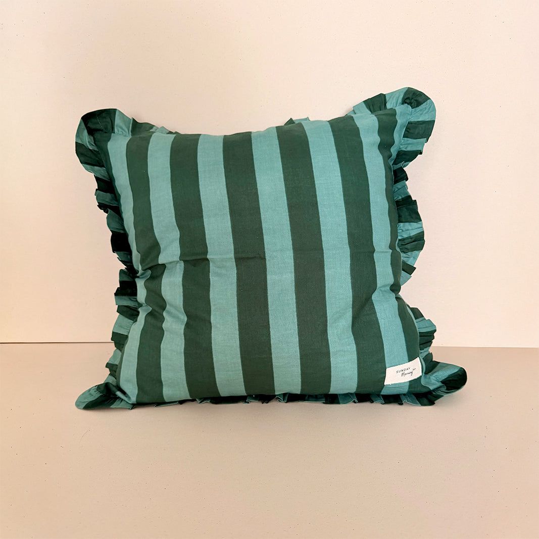 FUNDA DE COJÍN ESTAMPADO RAYAS VERDE ESMERALDA